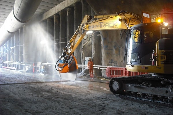 Cutting services trench in Brisbane tunnel through concrete and basalt